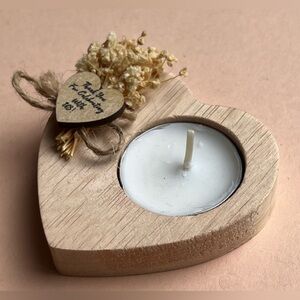 Set of 6 Heart Wood Tealight Candle Holders Flowers Party Wedding Shower Favors